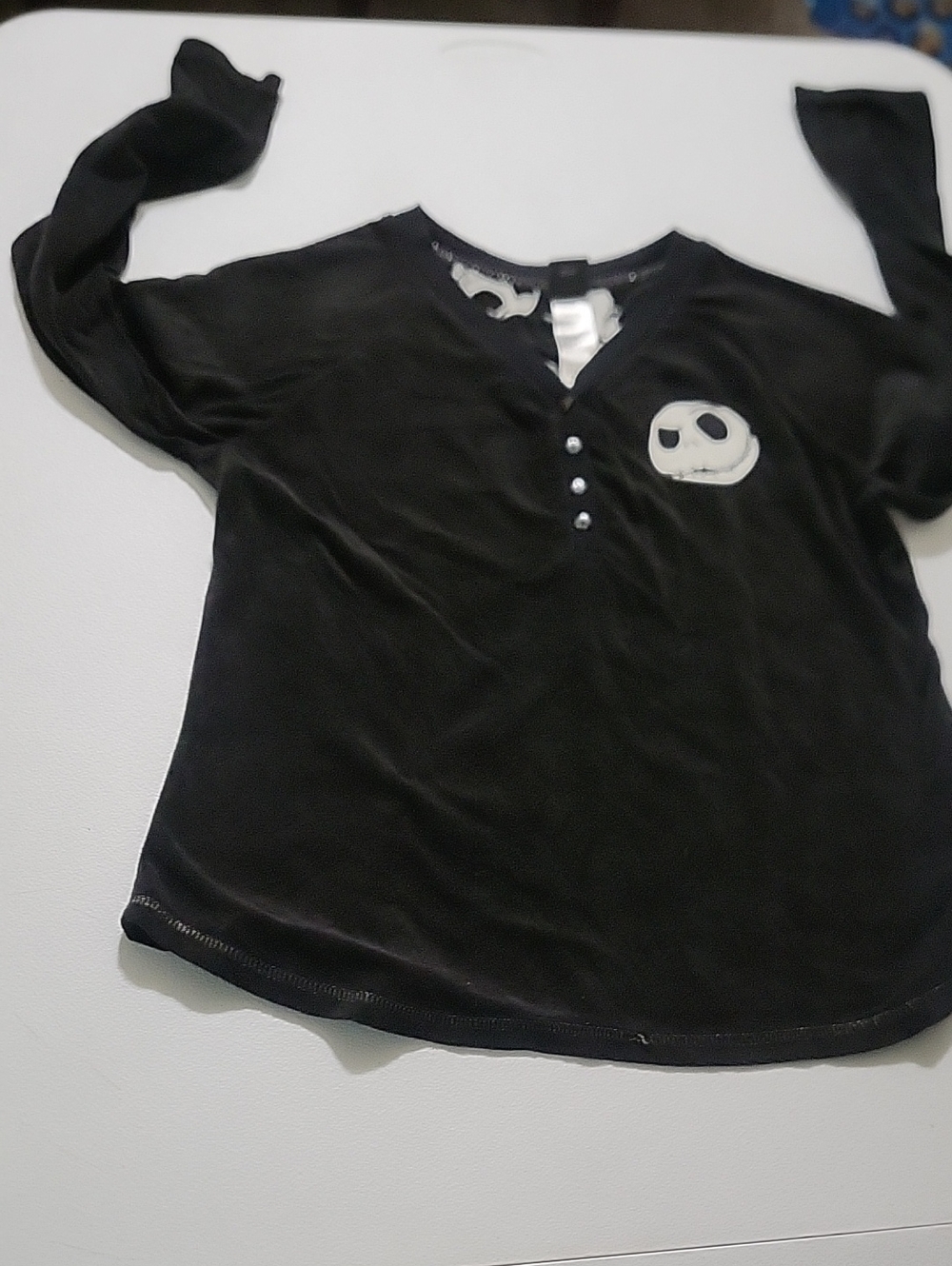 Black Kids Long-Sleeve Top with Skull Patch